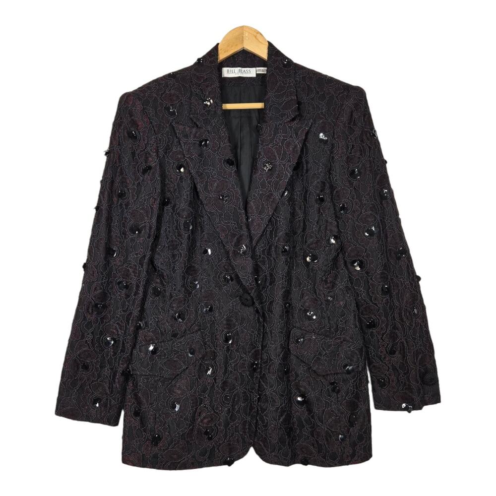 Vintage Bill Blass Lace Sequin Blazer 12 Dark Romantic Gothic Evening Jacket